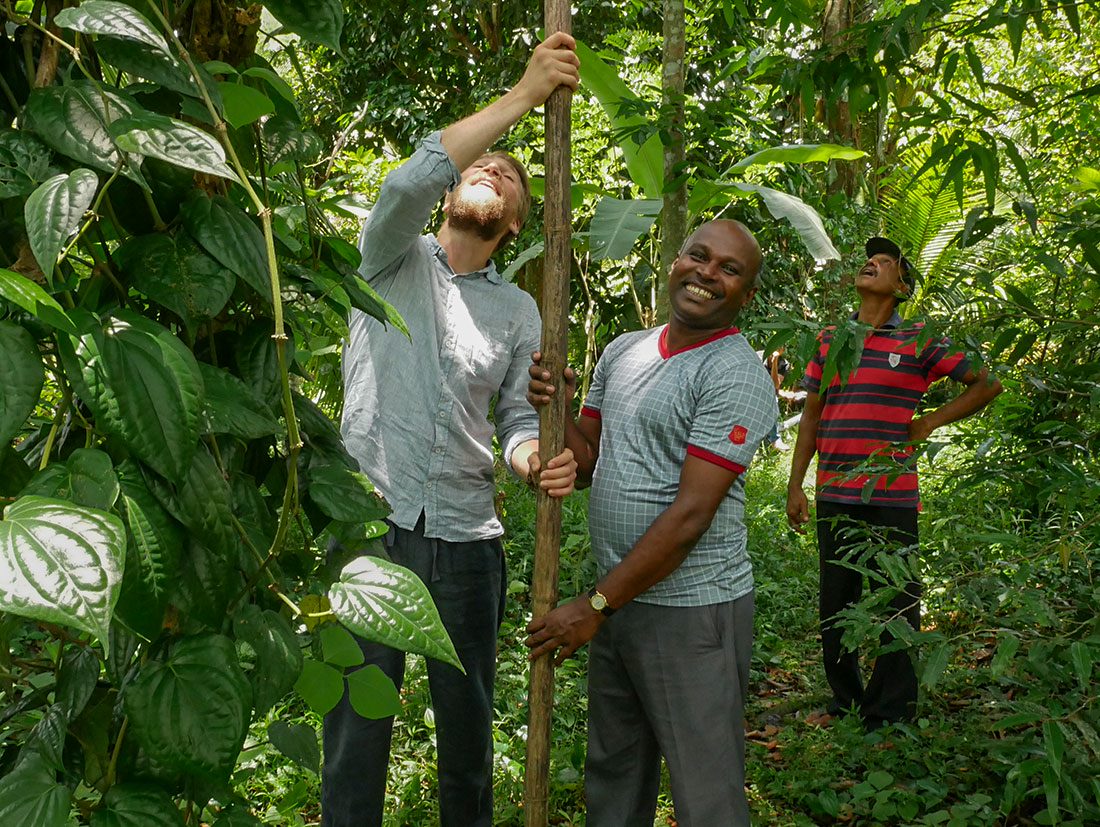 Julian unterstützt Kushan in Sri Lanka bei der Ernte.